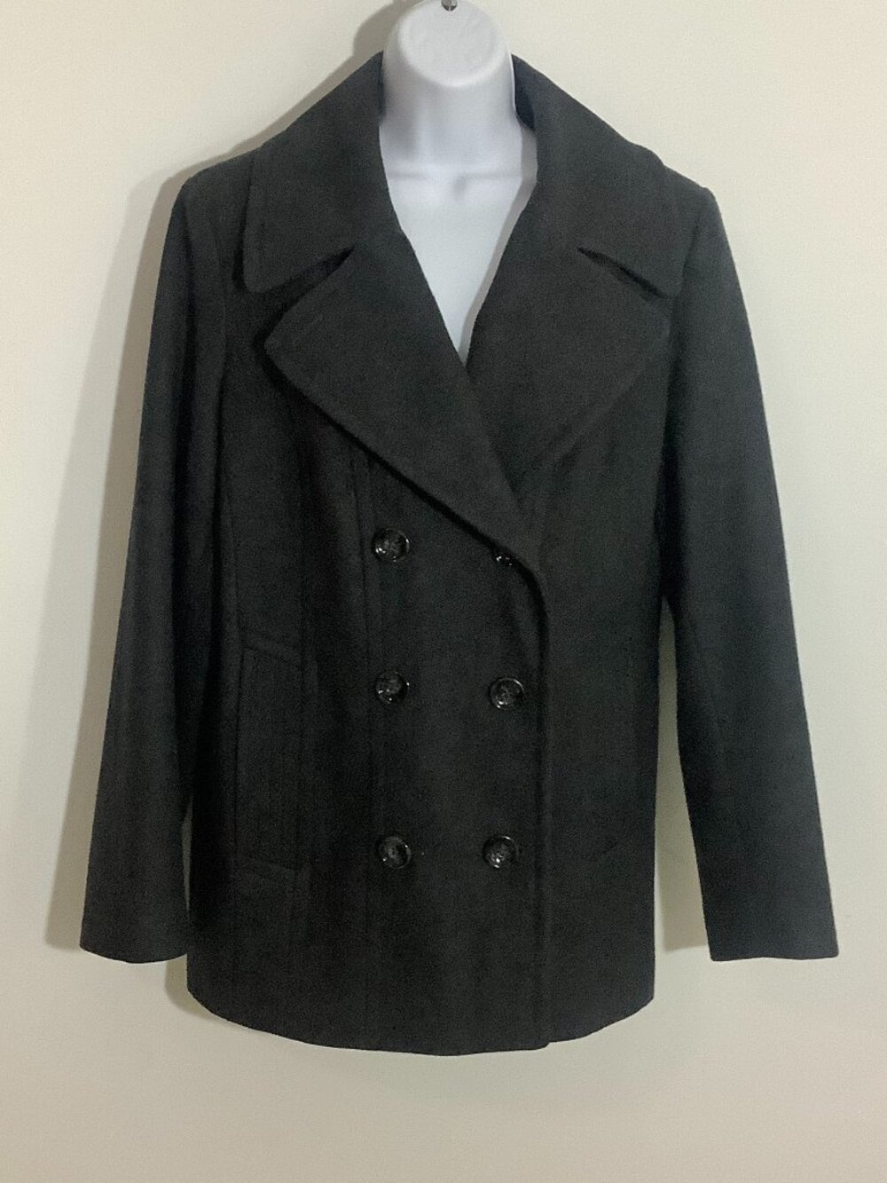 Wool Jacket Fitted Charcoal Large Anne Klein Timeless Classic, Tailored Look